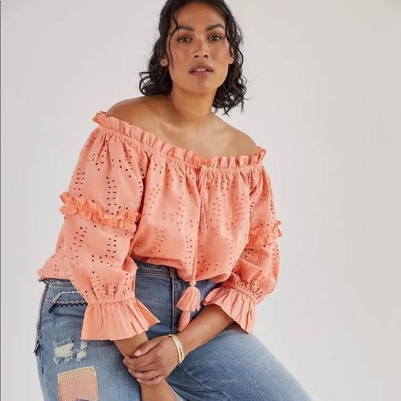 Anthropologie Jane Eyelet Lace Off-The-Shoulder Blouse Size 10 A37 - Picture 4 of 11
